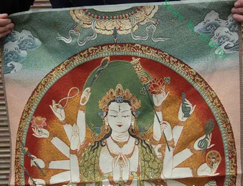 36 colių Tibeto Šilko siuvinėjimo 18 Rankas Maha Cundi Motina Buda Thangka Tapybos Freskos