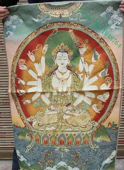 36 colių Tibeto Šilko siuvinėjimo 18 Rankas Maha Cundi Motina Buda Thangka Tapybos Freskos