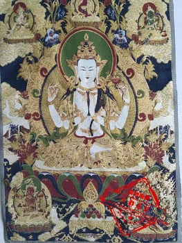 36 colių Tibeto Šilko siuvinėjimo Nepalas 4 rankos guanyin portretas Buda Tangka Thangka Paveikslų šeimos sieną puošia freskos