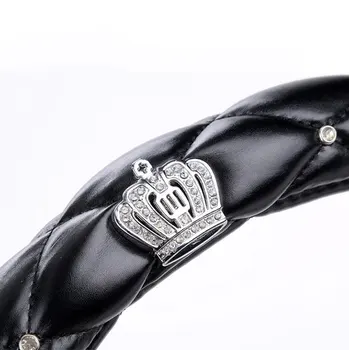 38cm Prabanga Crystal Crown kalnų krištolas Dygliuotos PU Odos Automobilio Vairo Padengti Deimantų Vairo Moterų Mergaitė Automobilį Stilius