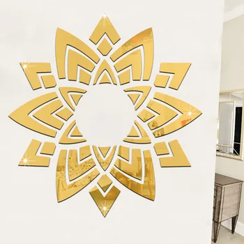 3D Akrilo Sienų Lipdukai Kambarį Lova Lubų Veidrodis 46.85x49.40inch Gėlių Formos Siena Lipdukas Namų Puošybai