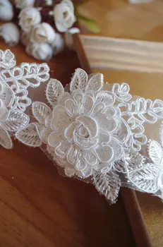 3D alencon nėrinių apdaila su gėlėmis, vestuvių nėrinių apdaila su 3D nėrinių aplikacijos 10 kieme, LTCG095B