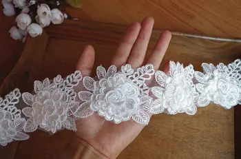 3D alencon nėrinių apdaila su gėlėmis, vestuvių nėrinių apdaila su 3D nėrinių aplikacijos 10 kieme, LTCG095B