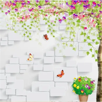 3D Custom Tapetai, Gėlių, Medžių Nuotraukų Siena, Dokumentai dėl Gyvenimo Kambario Sienos Freskomis Namų Dekoro Plytų Fone Mišką Lapų Nuotraukas