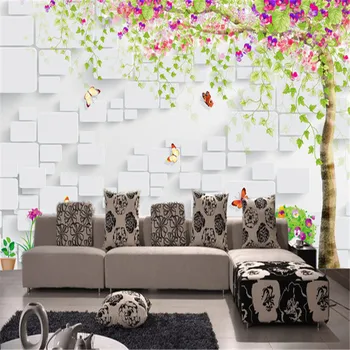3D Custom Tapetai, Gėlių, Medžių Nuotraukų Siena, Dokumentai dėl Gyvenimo Kambario Sienos Freskomis Namų Dekoro Plytų Fone Mišką Lapų Nuotraukas