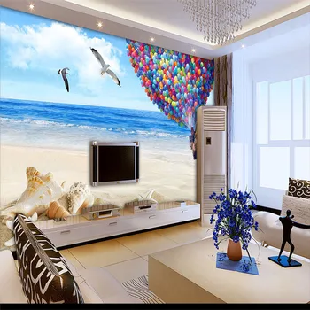 3D Custom Tapetai Vaikams Balionas Foto Freskomis Gamtos Kraštovaizdžio Sienos Dokumentus, Jūra, Paplūdimys, Gamta Tapetai Kambarį TV