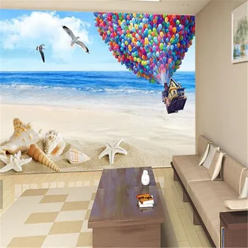 3D Custom Tapetai Vaikams Balionas Foto Freskomis Gamtos Kraštovaizdžio Sienos Dokumentus, Jūra, Paplūdimys, Gamta Tapetai Kambarį TV