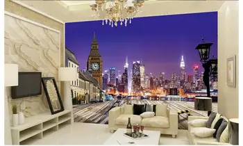 3D foto tapetai, 3d sienų freskomis tapetai, Miesto šviesos 3 d kraštovaizdžio fone sienų tapyba 3d tapetai už kambarį