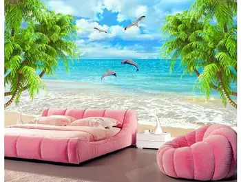 3D foto tapetai užsakymą 3d sienų freskomis tapetai Vasaros meilės jūros kokoso TV nustatymas sienos 3d tapetai kambarį