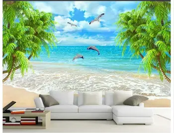 3D foto tapetai užsakymą 3d sienų freskomis tapetai Vasaros meilės jūros kokoso TV nustatymas sienos 3d tapetai kambarį