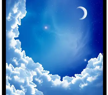 3d freskomis tapetai užsakymą neaustinių Mėlynas dangus, balti debesys danguje, mėnulio zenith foną