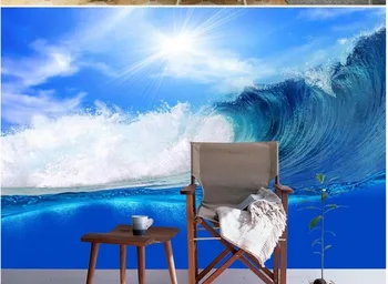 3d gamta tapetai Namų Puošybai Mėlyna Viduržemio jūros saulėlydžio banga namų puošybai sienos kambaryje šiuolaikinių tapetų