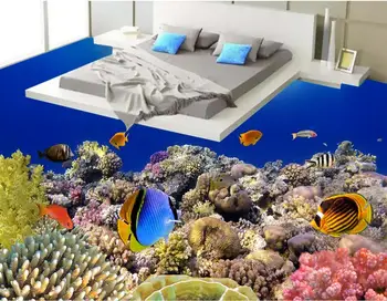 3D Grindys Pritaikyti tropinių žuvų, Koralų lipnios Tapetai Miegamajame Namų Dekoro Sienos popieriaus 3D Grindų Dažymas
