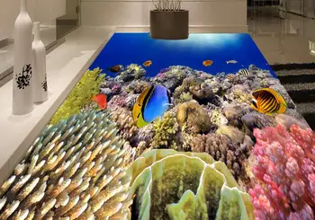 3D Grindys Pritaikyti tropinių žuvų, Koralų lipnios Tapetai Miegamajame Namų Dekoro Sienos popieriaus 3D Grindų Dažymas