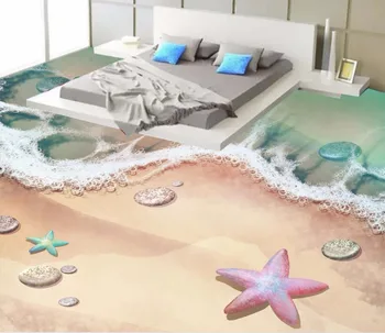 3d grindų dažymas, tapetai Paplūdimys akmenukai žvaigždė 3D grindų dažymas pvc lipnios tapetai