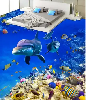 3d grindų dažymas tapetų Mėlyna Povandeninį Pasaulį 3D aukšte miegamasis, vonios kambarys 3d tapetai vandeniui