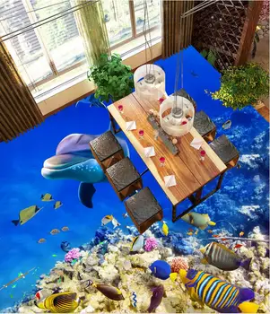 3d grindų dažymas tapetų Mėlyna Povandeninį Pasaulį 3D aukšte miegamasis, vonios kambarys 3d tapetai vandeniui