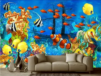 3d kambario tapetai užsakymą freskos neaustinių siena lipdukas Modernus 3 d vandenyno pasaulio tropinių žuvų photo 3d sienų freskomis tapetai