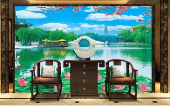 3d kambario tapetai užsakymą freskos nuotrauka tiltas lotus Ežero grožio tapybos vaizdą 3d sienos neaustinių freskomis tapetai sienos 3d