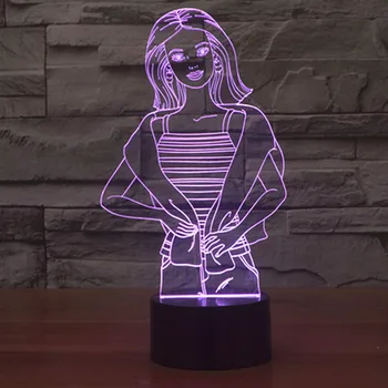 3D Led 7 Spalvų Usb naktinė lempa Mados Mergaitė Jutiklinį Jungiklį Formos Stalo Lempos, Apšvietimo Miegamojo Lovos Apdailos Vaikų Kūrybos Dovana