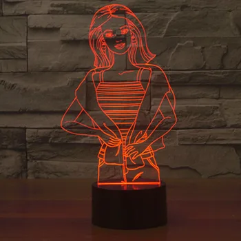 3D Led 7 Spalvų Usb naktinė lempa Mados Mergaitė Jutiklinį Jungiklį Formos Stalo Lempos, Apšvietimo Miegamojo Lovos Apdailos Vaikų Kūrybos Dovana
