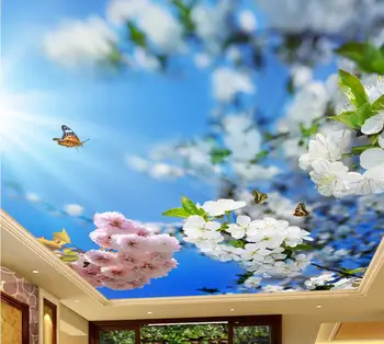 3D lubų plytelės mėlyna saulė ir gėlės užsakymą tapetai 3d lubų apdaila, sienų