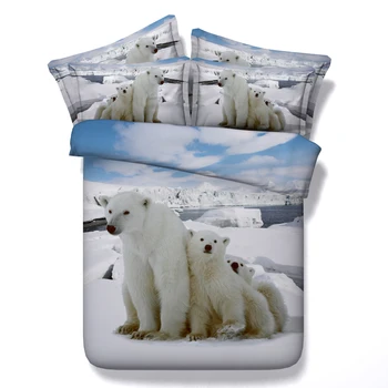 3D Polar Bear Patalynės komplektai antklode padengti lova maišelį lapas lovatiesės karalienės dydžio Super king visiškai twin antklodė Gyvūnų Dizaineris 4pcs