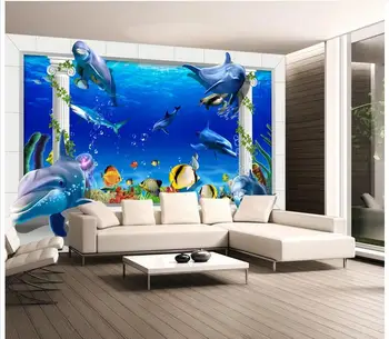 3D sienų freskomis tapetai užsakymą nuotrauką freskos sienos popieriaus 3D Europos Povandeninio Pasaulio Delfinų Romos Polių Freskos Fone Sienos