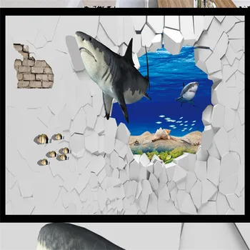 3D Sienų Freskomis Užsakymą Foto Tapetai Gražus Ryklių, Jūros Sienų Lipdukai Po Vandeniu Vaikams Tapetai Kambarį