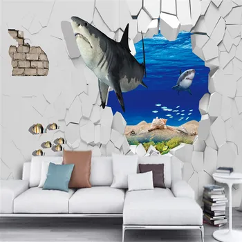 3D Sienų Freskomis Užsakymą Foto Tapetai Gražus Ryklių, Jūros Sienų Lipdukai Po Vandeniu Vaikams Tapetai Kambarį