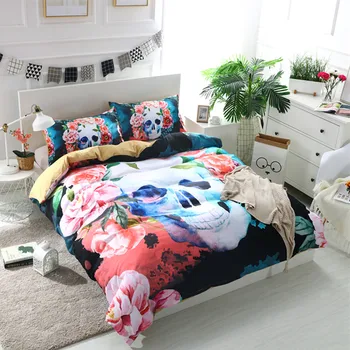 3D Skull Bedding sets Plaid Flowers Duvet Cover with pillow case Europe Style Sugar Skull Bed linen queen size Bed