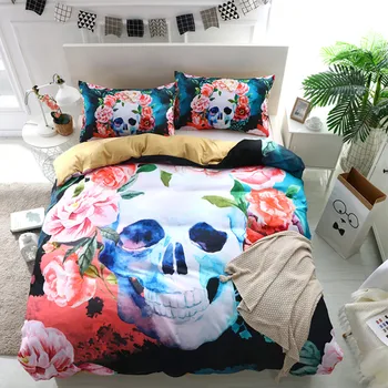 3D Skull Bedding sets Plaid Flowers Duvet Cover with pillow case Europe Style Sugar Skull Bed linen queen size Bed