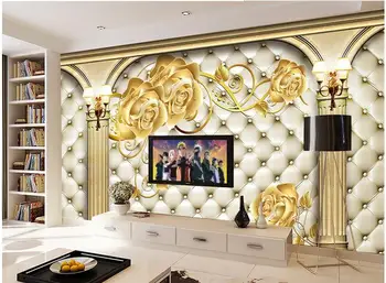 3d tapetai kambario Romos skiltyje aukso rožių fono sienos freskos 3d tapetai, 3d tapetai vonios kambarys