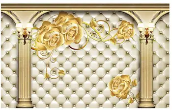 3d tapetai kambario Romos skiltyje aukso rožių fono sienos freskos 3d tapetai, 3d tapetai vonios kambarys