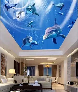 3d tapetai pasirinktinius nuotraukų povandeninio pasaulio delfinų lubų tapetai kambario dekoravimas, tapyba 3d sienų freskomis tapetai, 3d