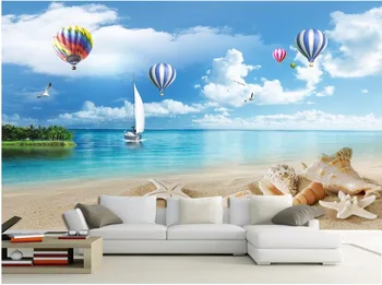 3d tapetai pasirinktinius nuotraukų Vasaros stiliaus mėlynas dangus ir balti debesys paplūdimio peizažas 3d sienų freskomis tapetai, sienų ir 3 d