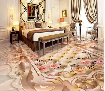 3d tapetai pvc grindų tapetai, 3d vonios Jade Rose 3D reljefo aukšte vonios grindys, tapetai