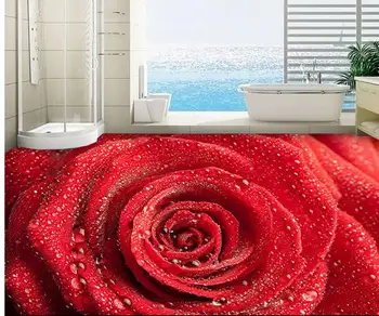 3d tapetai pvc Rasos Raudona Rožė Mados 3D tapetai, Grindų vonios vandeniui Namų Puošybai