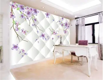 3d tapetai užsakymą freskos neaustinių 3d kambario tapetai 3 d TV nustatymas sienos violetinės gėlės freskomis photo 3d sienos freskos tapetai
