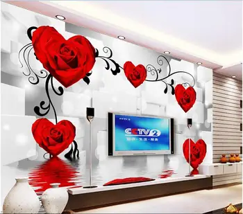 3d tapetai užsakymą freskos neaustinių 3d kambario tapetai 3 d širdelės formos rose atspindys freskomis, foto tapetai, sienų ir 3 d