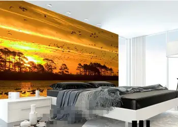 3d tapetai užsakymą freskos neaustinių 3d kambario tapetai Golden sun jūrų paukščiai, jūra, gražus gamtovaizdis, nuotrauka 3d sienų freskomis tapetai