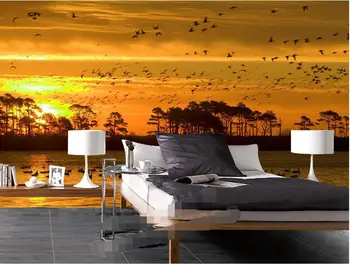 3d tapetai užsakymą freskos neaustinių 3d kambario tapetai Golden sun jūrų paukščiai, jūra, gražus gamtovaizdis, nuotrauka 3d sienų freskomis tapetai