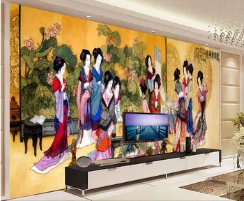 3d tapetai užsakymą freskos neaustinių 3d kambario tapetai Kinijos TELEVIZIJA freskos fone dvylika moterų photo 3d sienų freskomis tapetai
