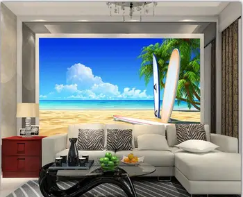 3d tapetai užsakymą freskos neaustinių Sienų lipdukai jūros kokoso palmių paplūdimys, mėlynas dangus, balti debesys photo 3d sienos freskos tapetai