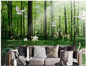 3d tapetai Užsakymą freskos nuotrauką Žalia miško ežero peizažas fone kambarį tapybos 3d sienų freskomis tapetai, sienų ir 3 d