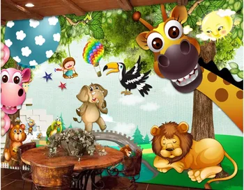 3D tapetai užsakymą freskos Vaikas parko gyvūnų, animacinių filmų fone sienų freskomis foto tapetai, sienų 3d sienų freskomis