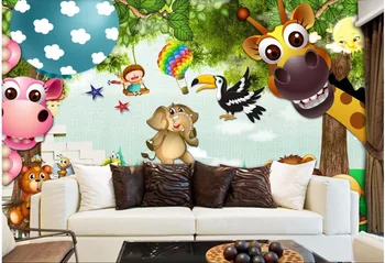 3D tapetai užsakymą freskos Vaikas parko gyvūnų, animacinių filmų fone sienų freskomis foto tapetai, sienų 3d sienų freskomis