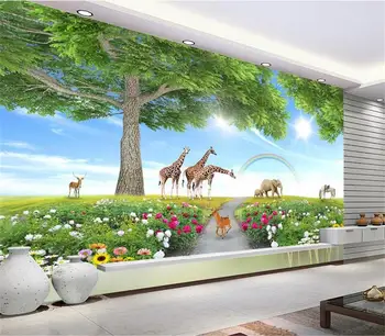 3d tapetai užsakymą vaikai freskos foto tapetai kambarį medžio gyvūnų pasaulyje tapybos sofa-lova, TV foną sienos 3d
