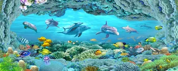 3D užuolaidos Foto Pritaikyti dydžio 3D derliaus miegamojo užuolaidos vandenyno delfinų užuolaidos kambarį, langą Blackout sumažinti Langą