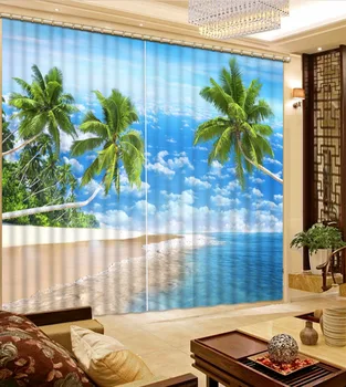 3D Užuolaidos Kokoso palmių mėlynas dangus Blackout Užuolaidos Už kambarį, Langą Modernaus stiliaus 3D Užuolaidos